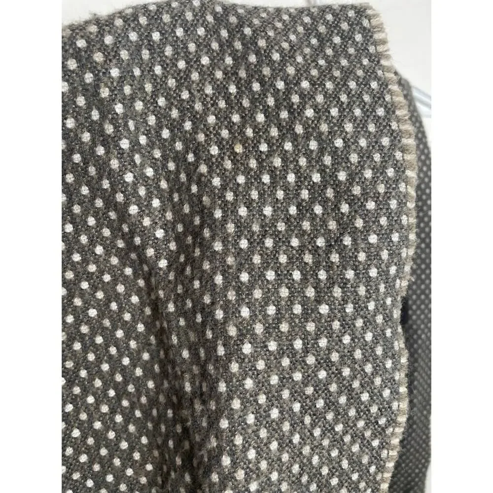 Samkas Wool Polka Dotted Scarf Made in Italy Gray Fringe Wrap 15X74 Rectangle